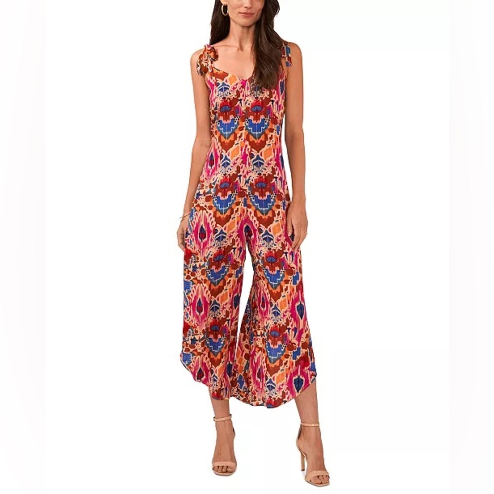 Vince Camuto Printed Sleeveless Tie Shoulder Jumpsuit